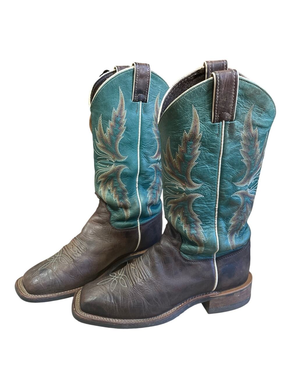 Justin Boots Cowboy Women’s 6.5 C Square Toe Leather Western Brown Pull On USA